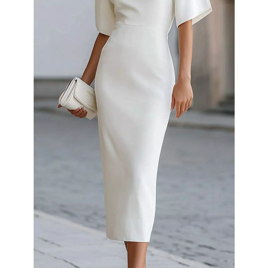 Half Sleeve Boat Neck Midi Dress Apparel and Accessories