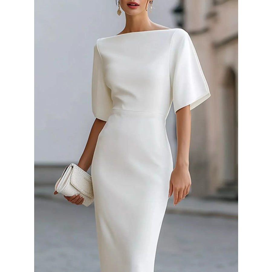 Half Sleeve Boat Neck Midi Dress Apparel and Accessories