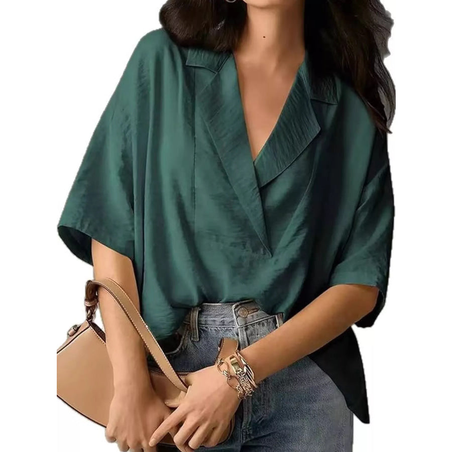 Half Sleeve Oversized Blouse Green / S Apparel and Accessories