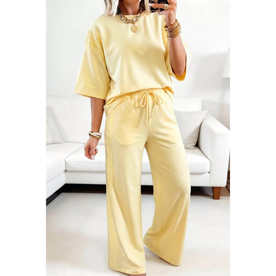 Half Sleeve Top and Drawstring Pants Set Pastel Yellow / S Apparel and Accessories
