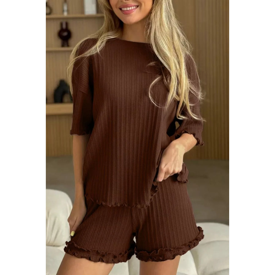 Half Sleeve Top and Shorts Set Dark Brown / S Apparel and Accessories