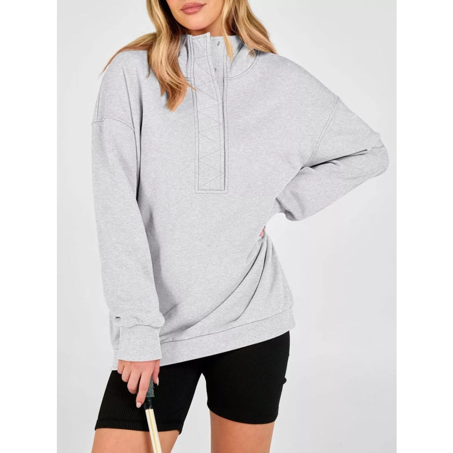 Half Snap Dropped Shoulder Hoodie Light Gray / S Apparel and Accessories