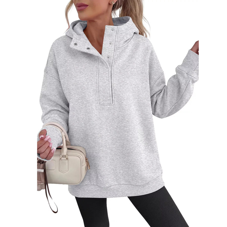 Half Snap Dropped Shoulder Hoodie Light Gray / S Apparel and Accessories