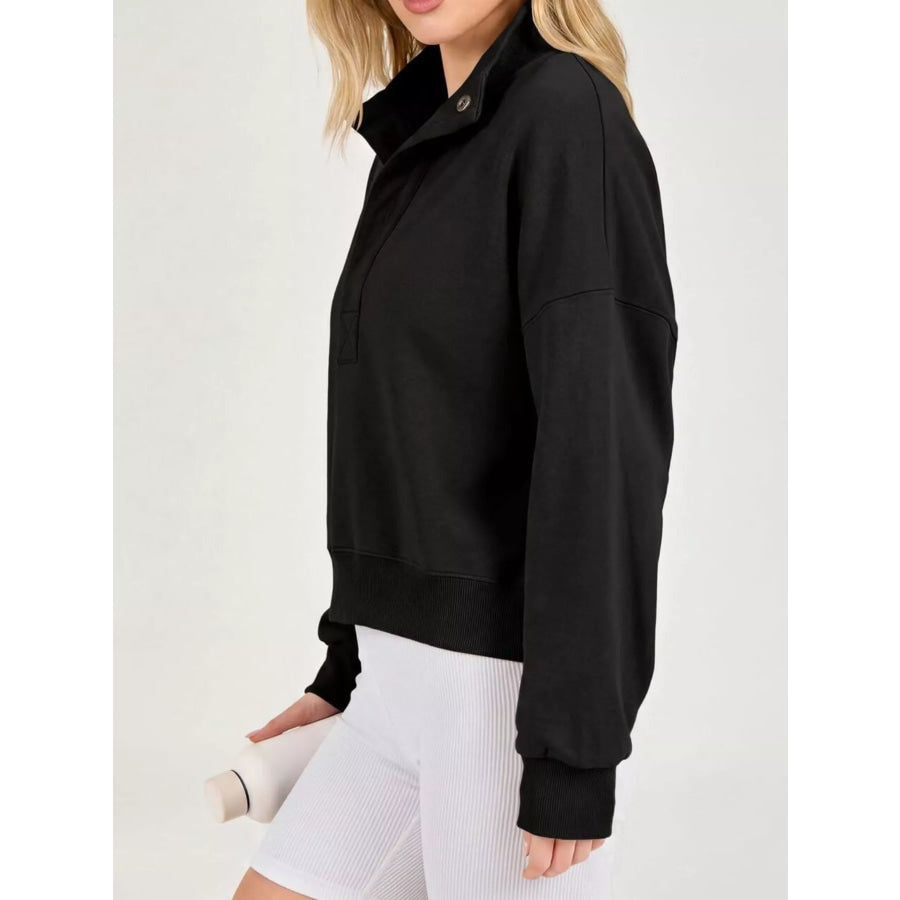 Half Snap Dropped Shoulder Sweatshirt Apparel and Accessories