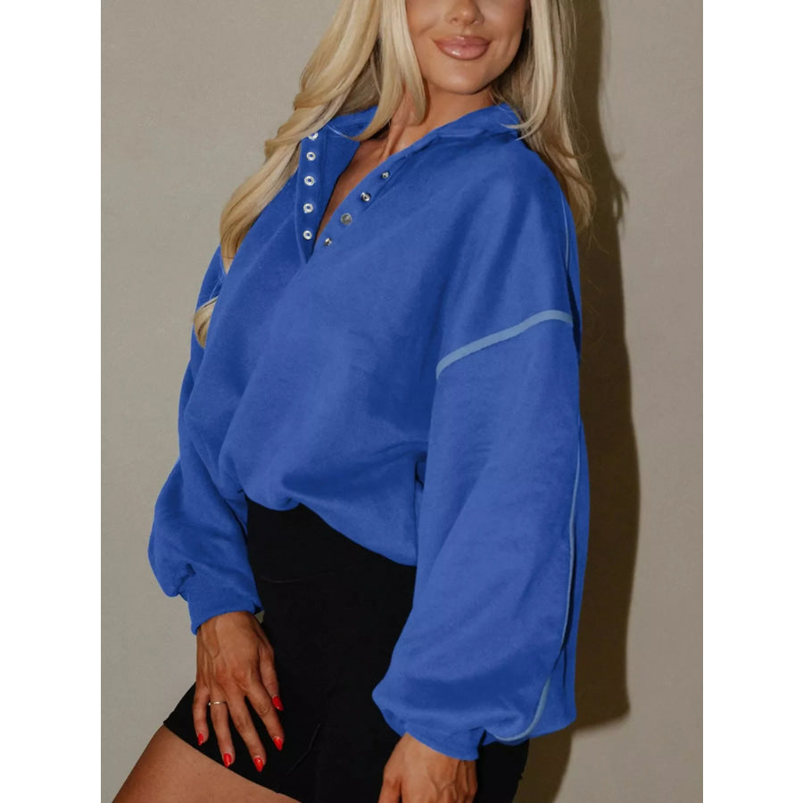 Half Snap Dropped Shoulder Sweatshirt Apparel and Accessories