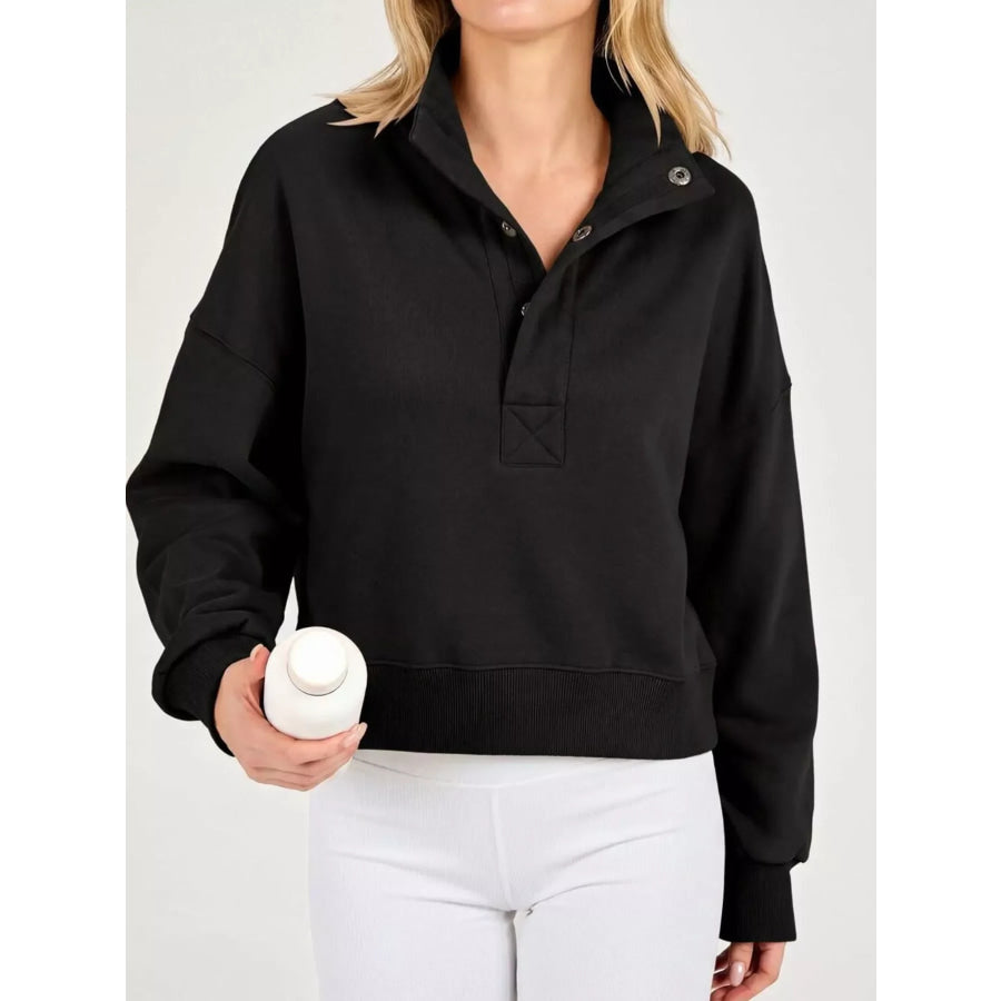 Half Snap Dropped Shoulder Sweatshirt Apparel and Accessories