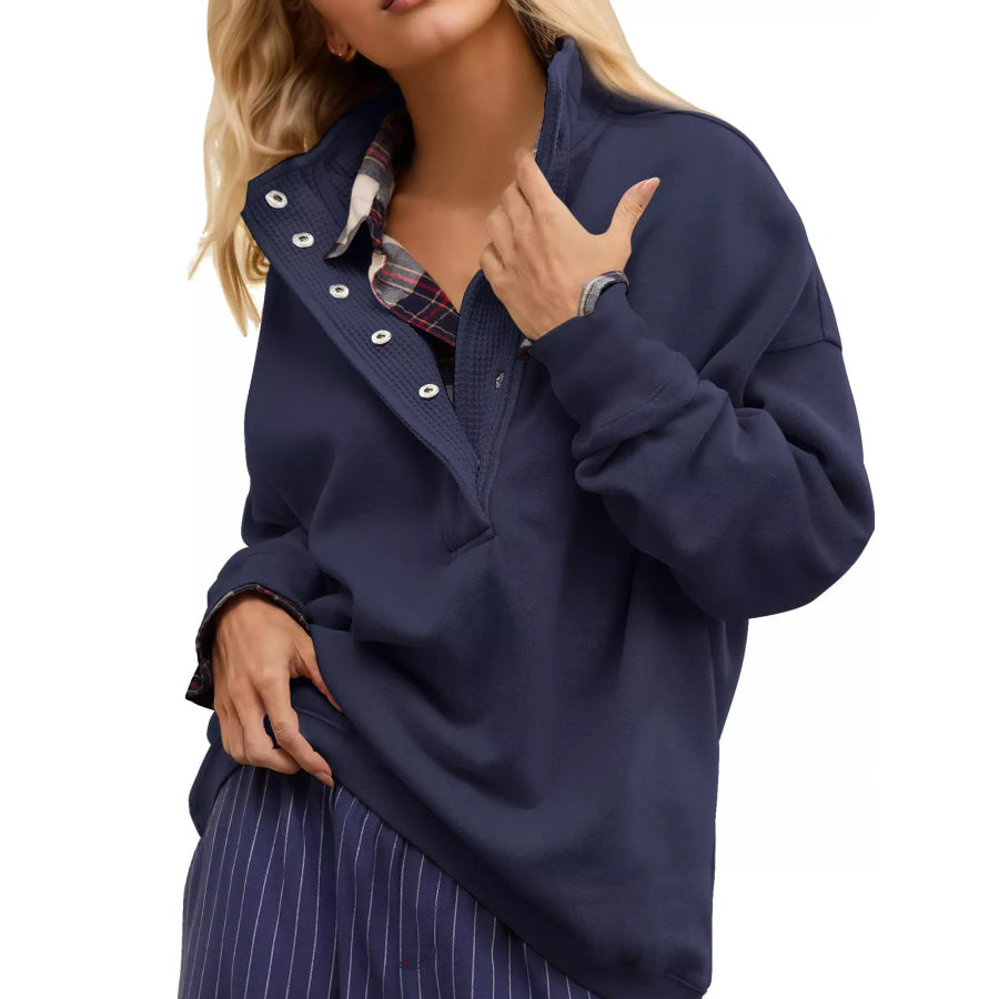 Half Snap Dropped Shoulder Sweatshirt Apparel and Accessories