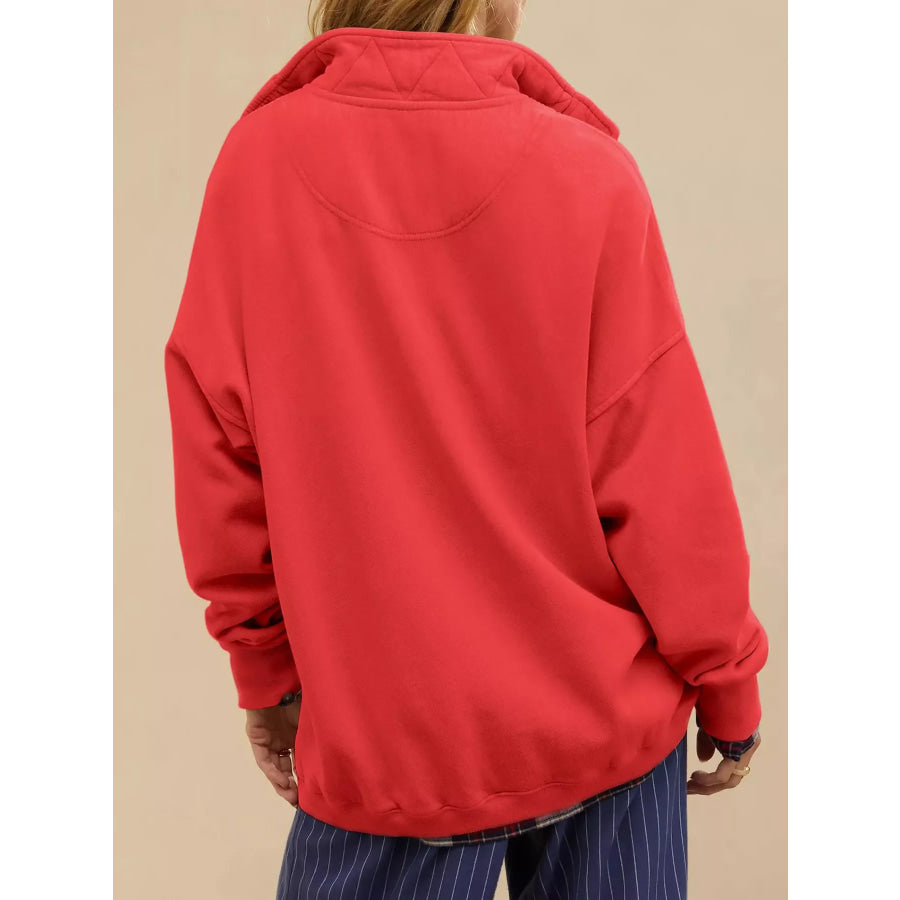 Half Snap Dropped Shoulder Sweatshirt Apparel and Accessories