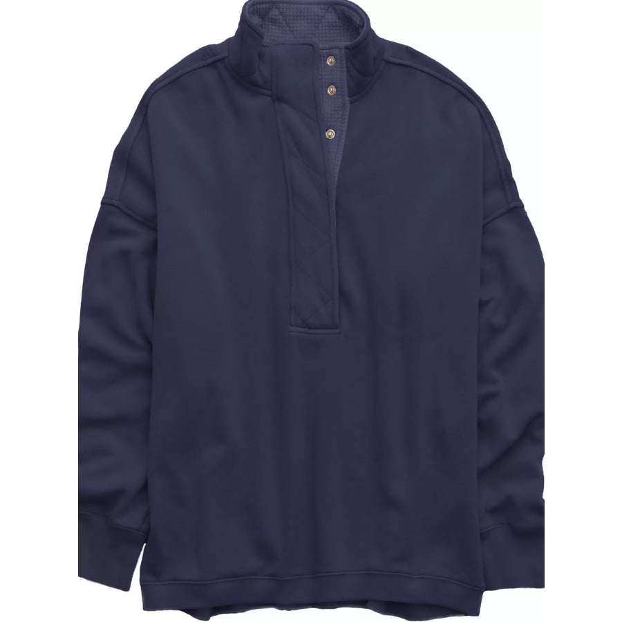 Half Snap Dropped Shoulder Sweatshirt Apparel and Accessories