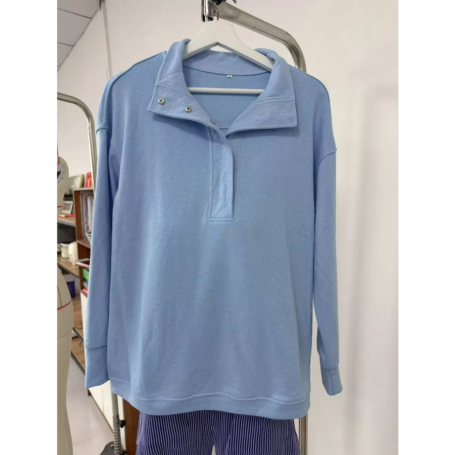 Half Snap Dropped Shoulder Sweatshirt Apparel and Accessories