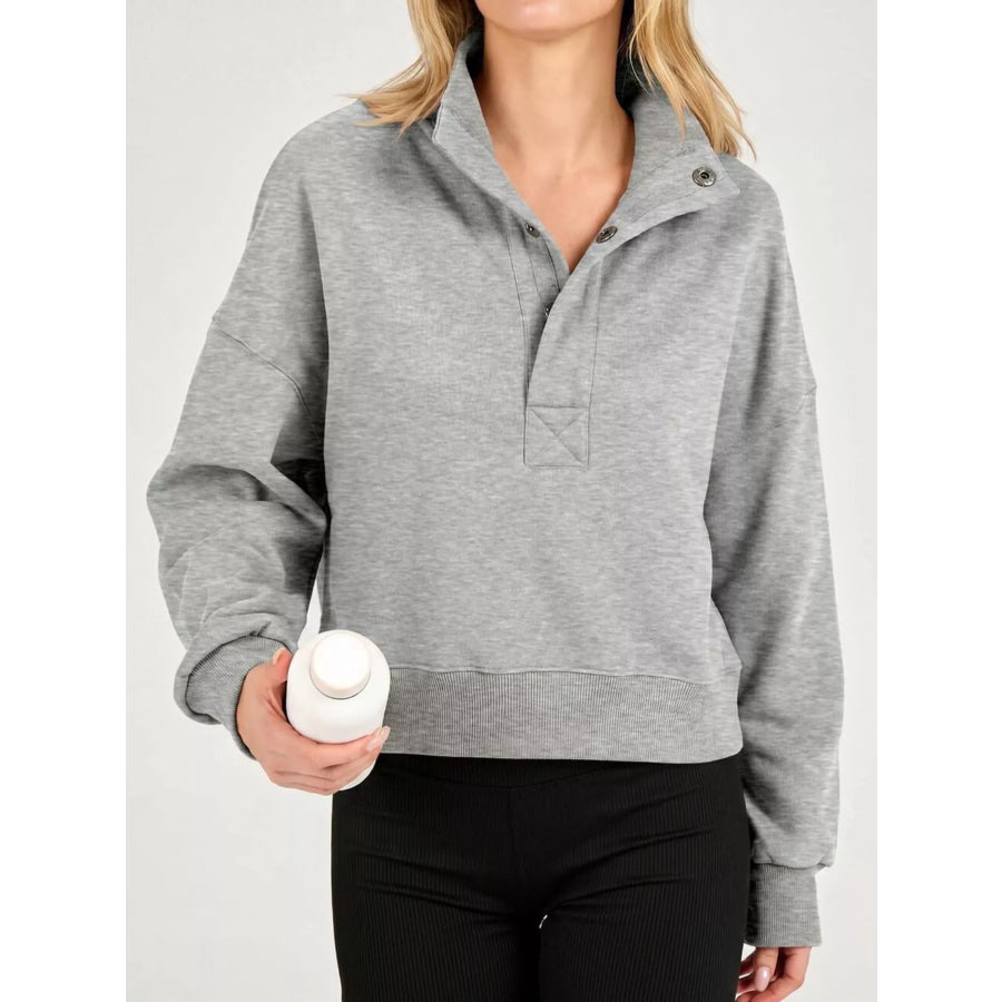Half Snap Dropped Shoulder Sweatshirt Apparel and Accessories