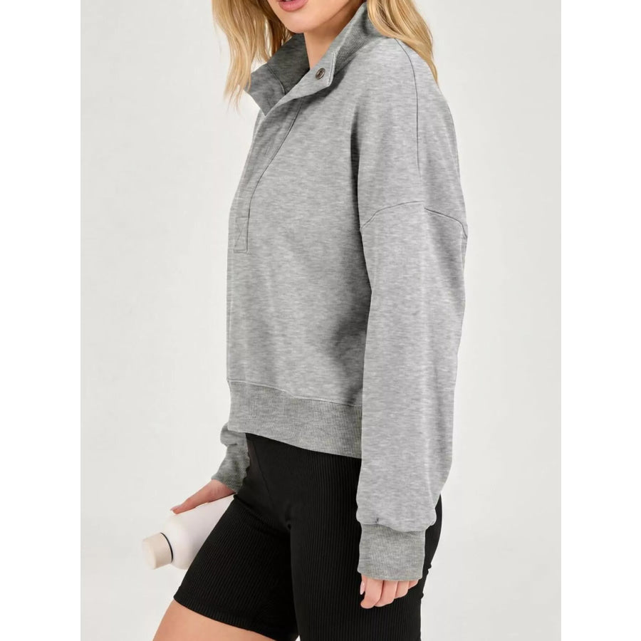 Half Snap Dropped Shoulder Sweatshirt Apparel and Accessories