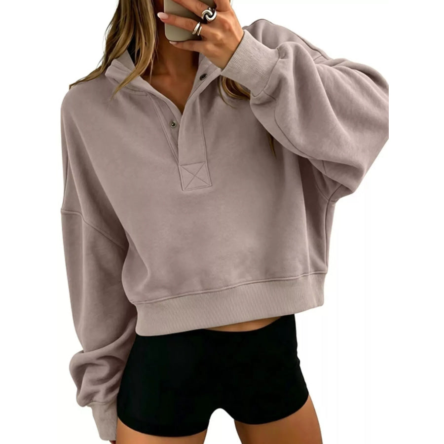 Half Snap Dropped Shoulder Sweatshirt Apparel and Accessories