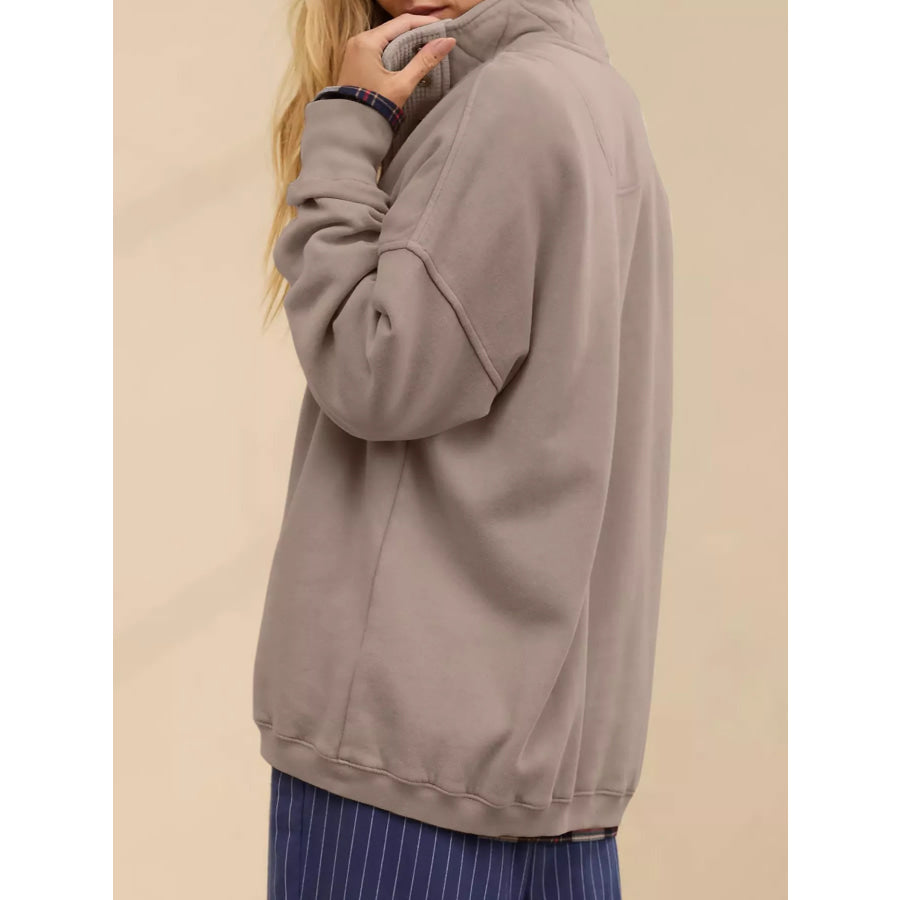 Half Snap Dropped Shoulder Sweatshirt Apparel and Accessories