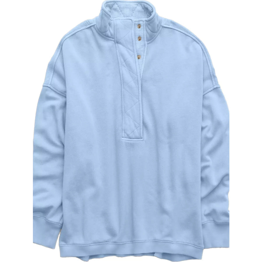 Half Snap Dropped Shoulder Sweatshirt Apparel and Accessories