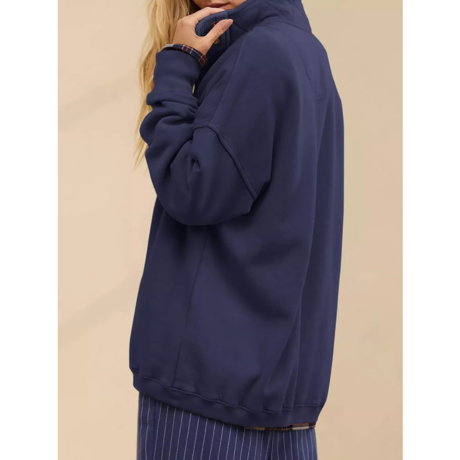 Half Snap Dropped Shoulder Sweatshirt Apparel and Accessories