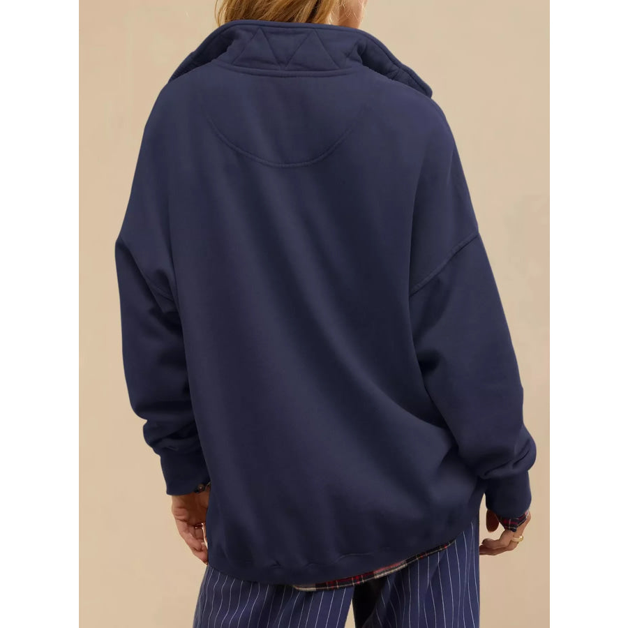 Half Snap Dropped Shoulder Sweatshirt Apparel and Accessories