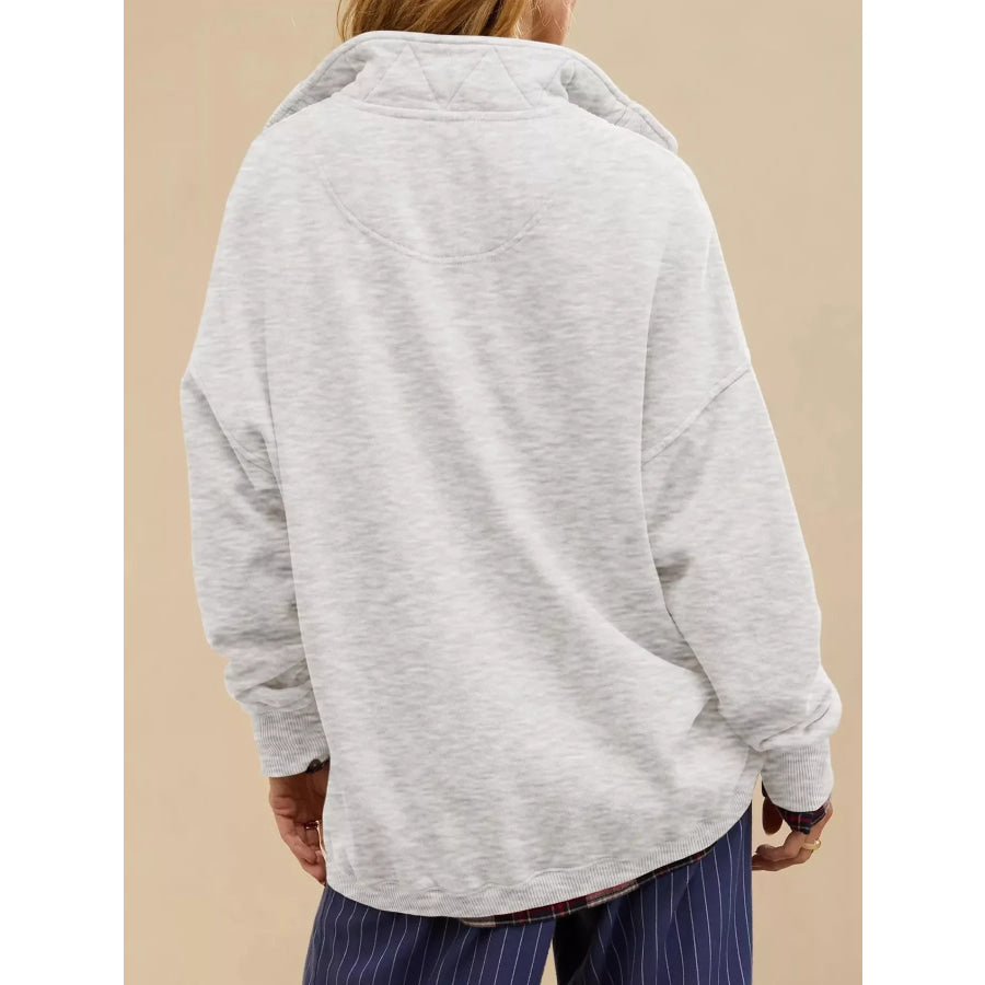 Half Snap Dropped Shoulder Sweatshirt Apparel and Accessories