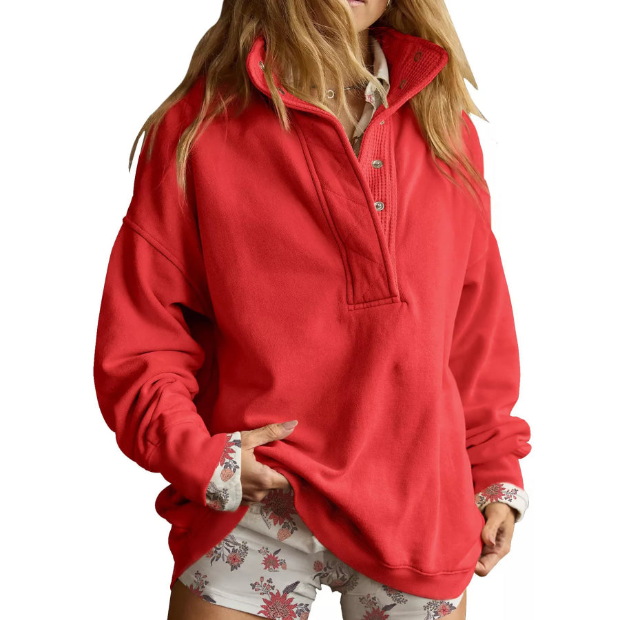 Half Snap Dropped Shoulder Sweatshirt Apparel and Accessories