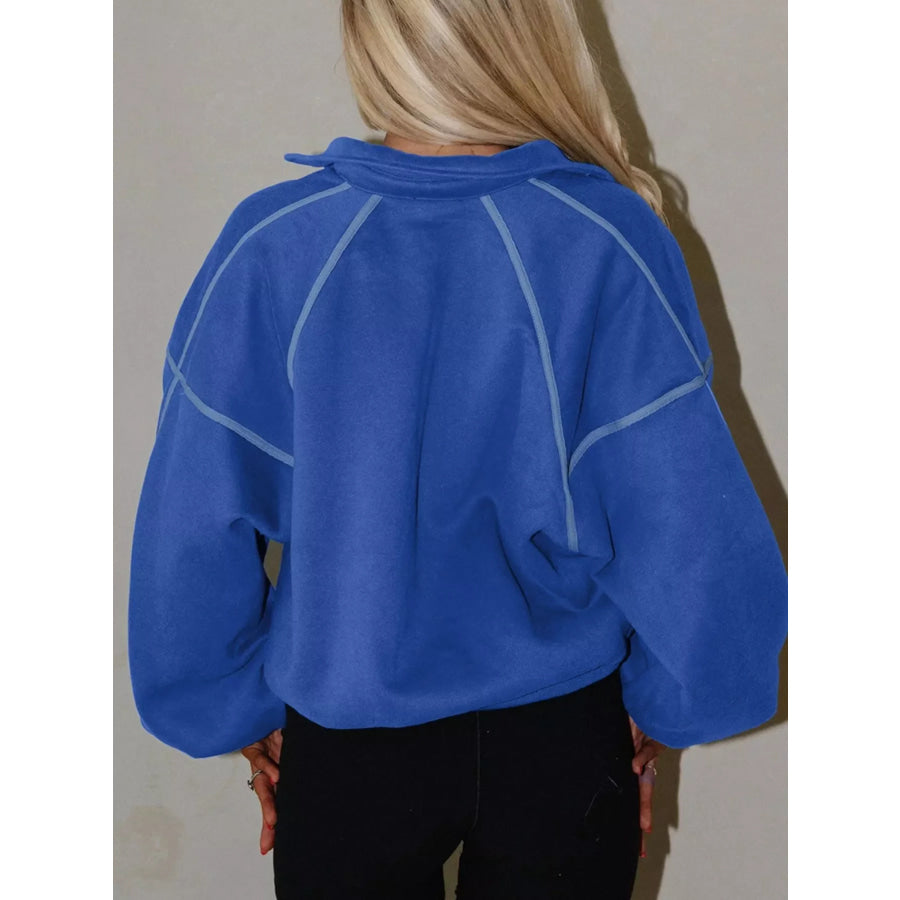 Half Snap Dropped Shoulder Sweatshirt Apparel and Accessories