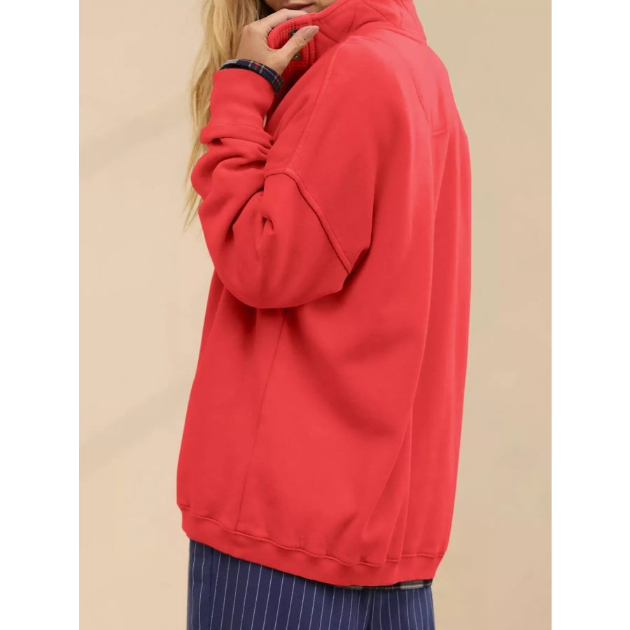 Half Snap Dropped Shoulder Sweatshirt Apparel and Accessories