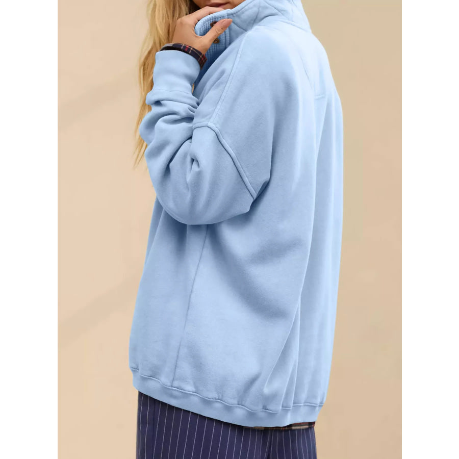 Half Snap Dropped Shoulder Sweatshirt Apparel and Accessories
