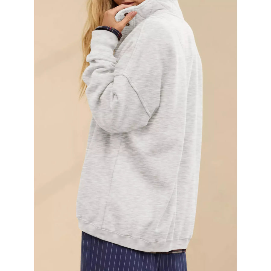 Half Snap Dropped Shoulder Sweatshirt Light Gray / S Apparel and Accessories