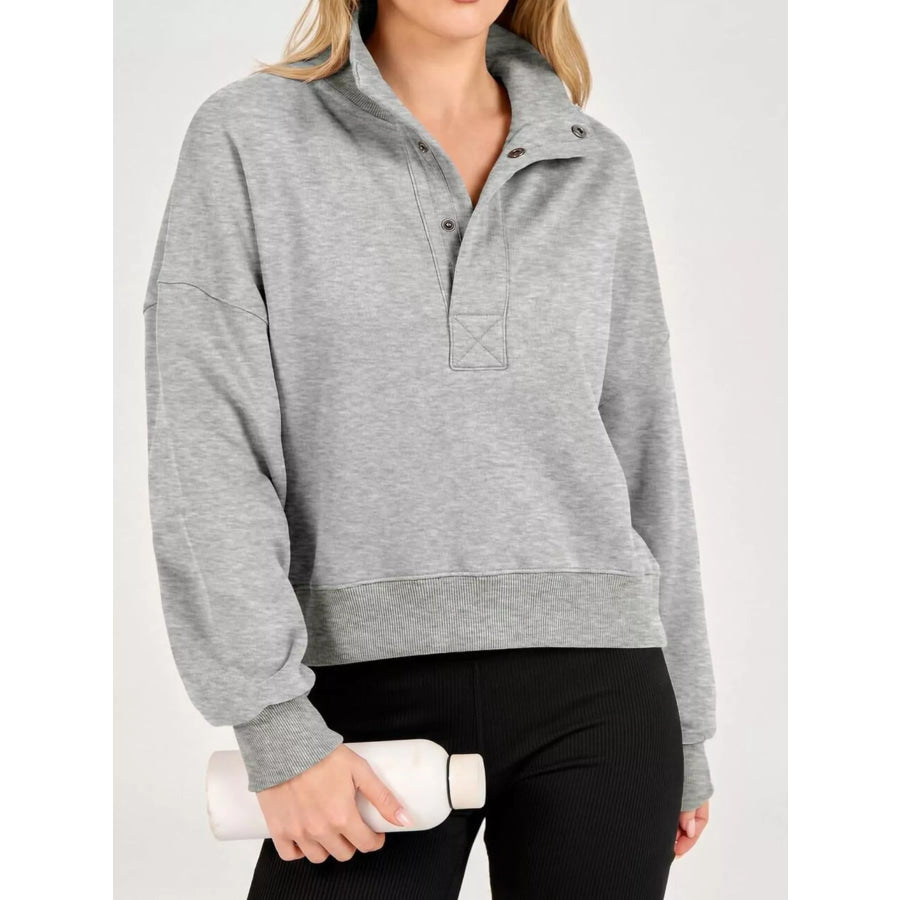 Half Snap Dropped Shoulder Sweatshirt Light Gray / S Apparel and Accessories