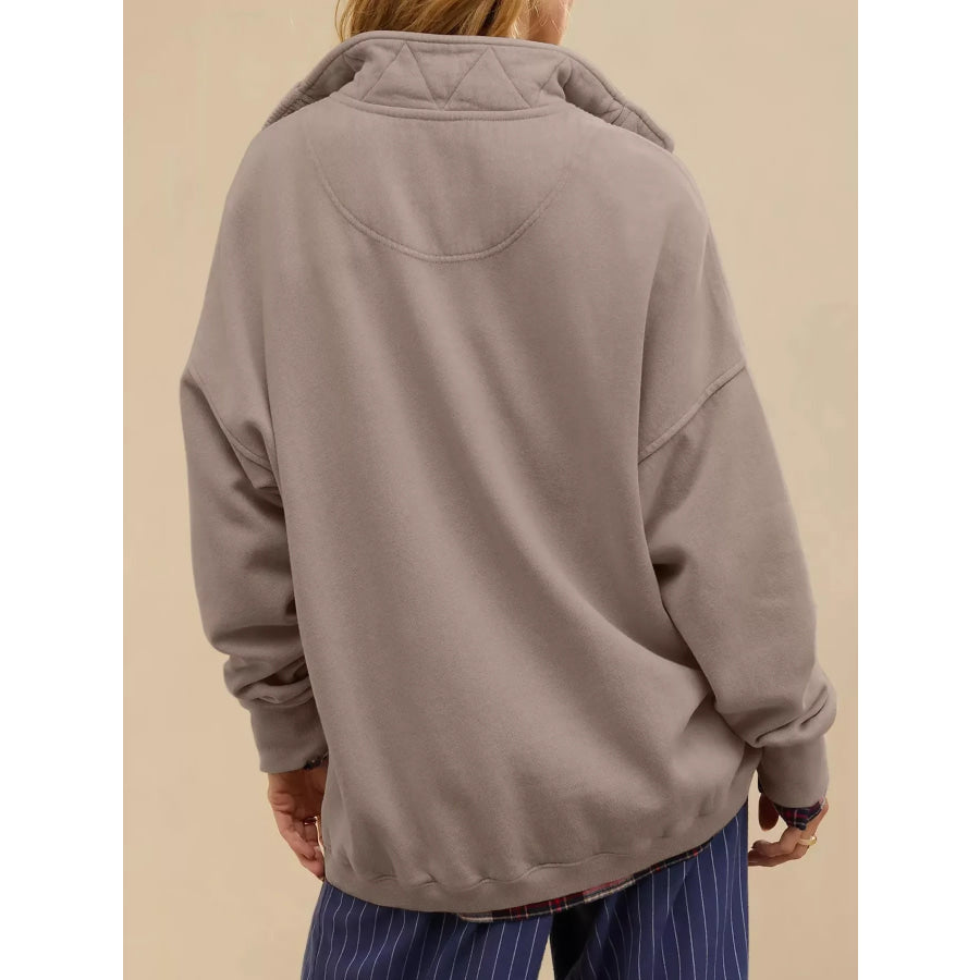 Half Snap Dropped Shoulder Sweatshirt Red / S Apparel and Accessories