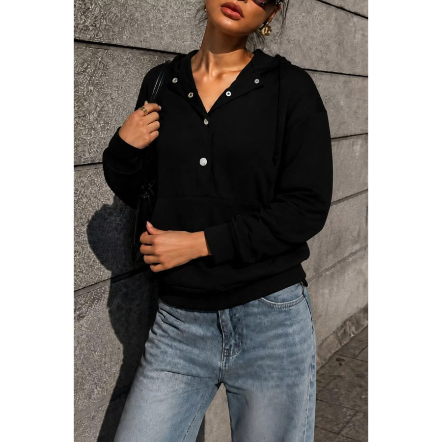 Half Snap Kangaroo Pocket Hoodie Black / S Apparel and Accessories