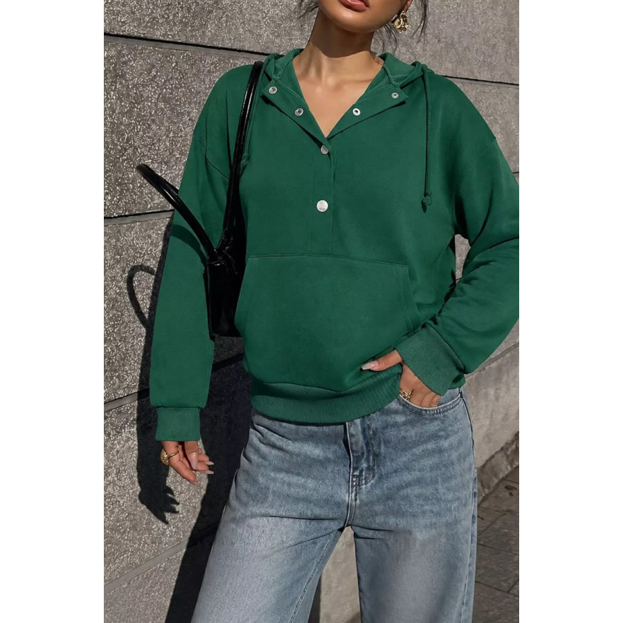 Half Snap Kangaroo Pocket Hoodie Dark Green / S Apparel and Accessories