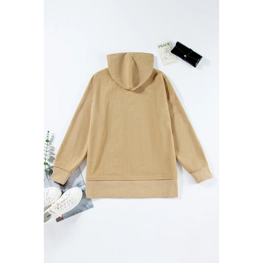 Half Snap Long Sleeve Dropped Shoulder Hoodie Apparel and Accessories