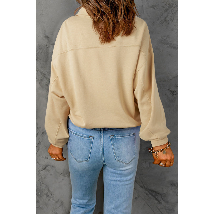 Half Snap Long Sleeve Sweatshirt Tan / S Apparel and Accessories