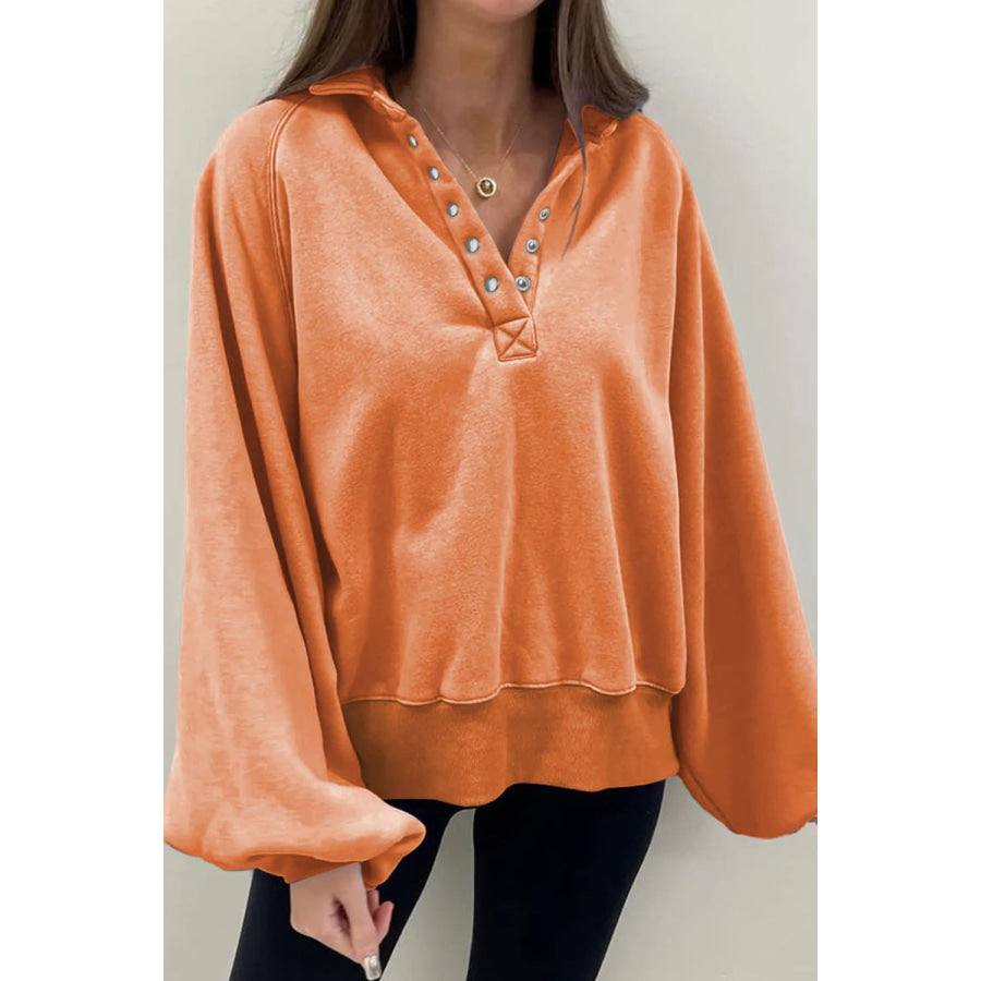 Half Snap Long Sleeve Sweatshirt Tangerine / S Apparel and Accessories