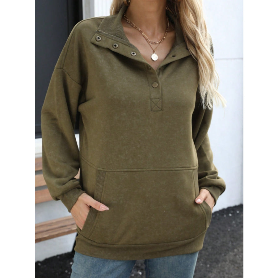 Half Snap Long Sleeve Sweatshirt Apparel and Accessories