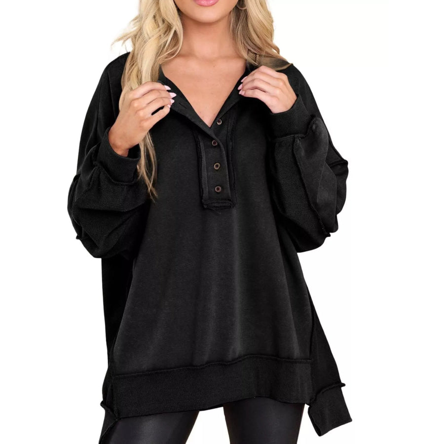 Half Snap Long Sleeve Sweatshirt Black / S Apparel and Accessories