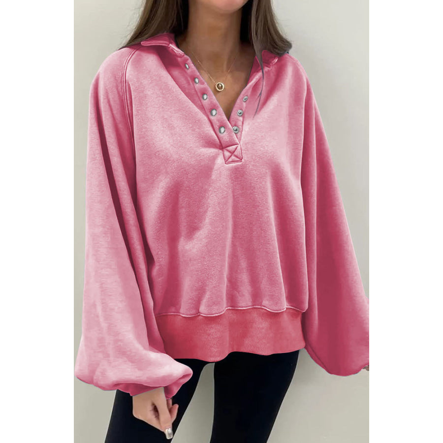 Half Snap Long Sleeve Sweatshirt Dusty Pink / S Apparel and Accessories