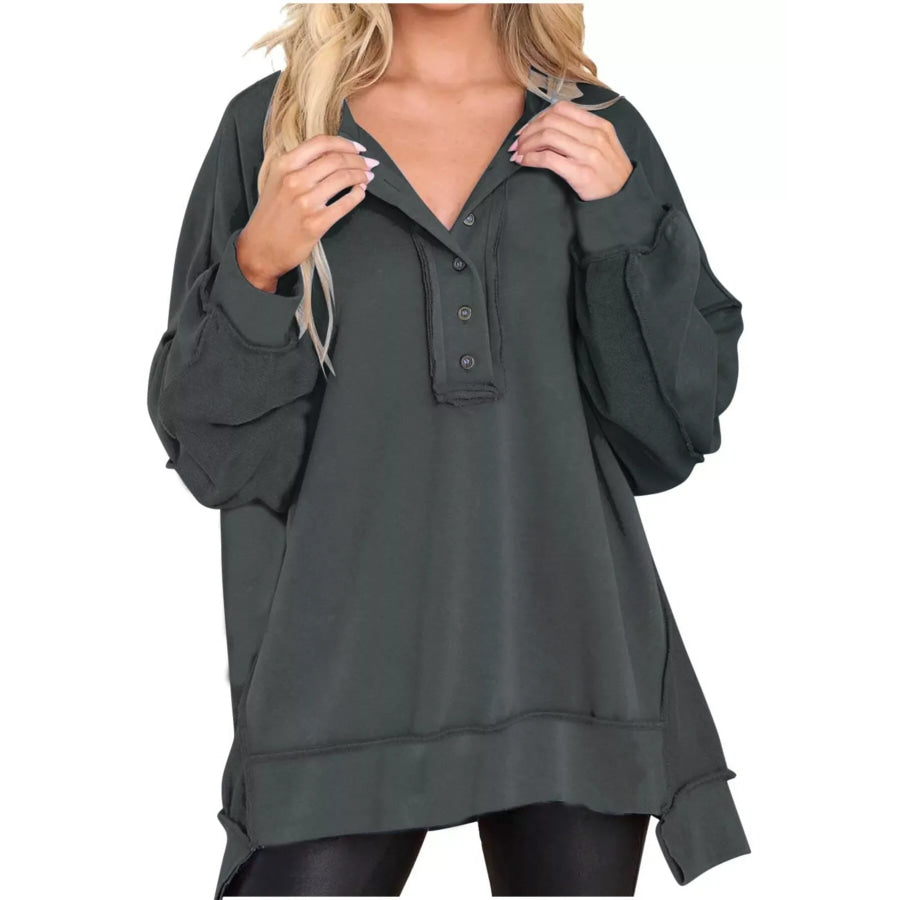 Half Snap Long Sleeve Sweatshirt Gray / S Apparel and Accessories