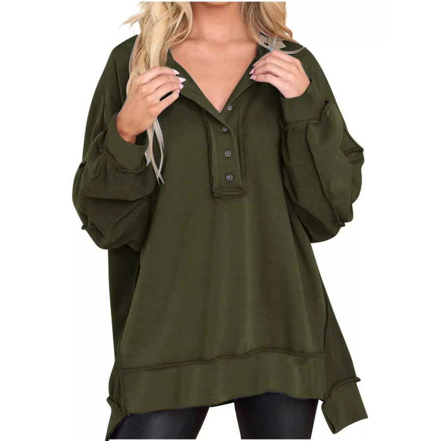 Half Snap Long Sleeve Sweatshirt Green / S Apparel and Accessories