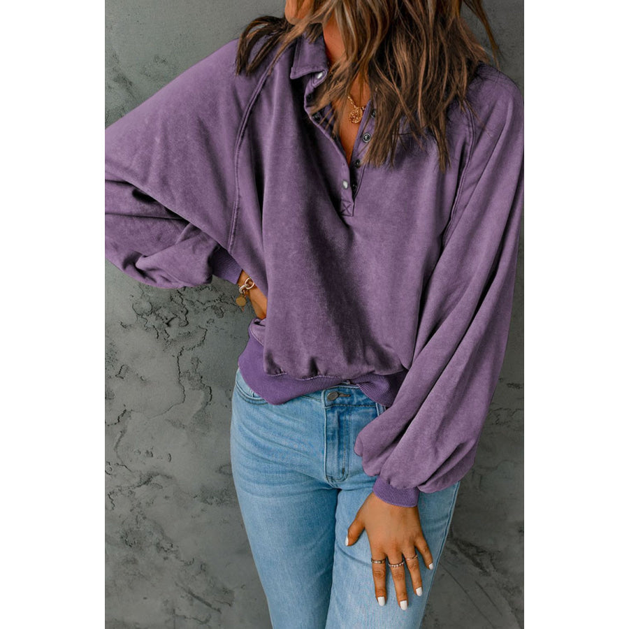 Half Snap Long Sleeve Sweatshirt Mauve / S Apparel and Accessories
