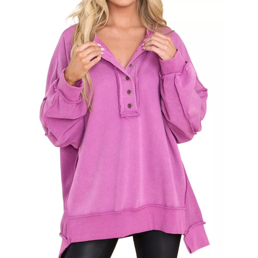 Half Snap Long Sleeve Sweatshirt Red / S Apparel and Accessories
