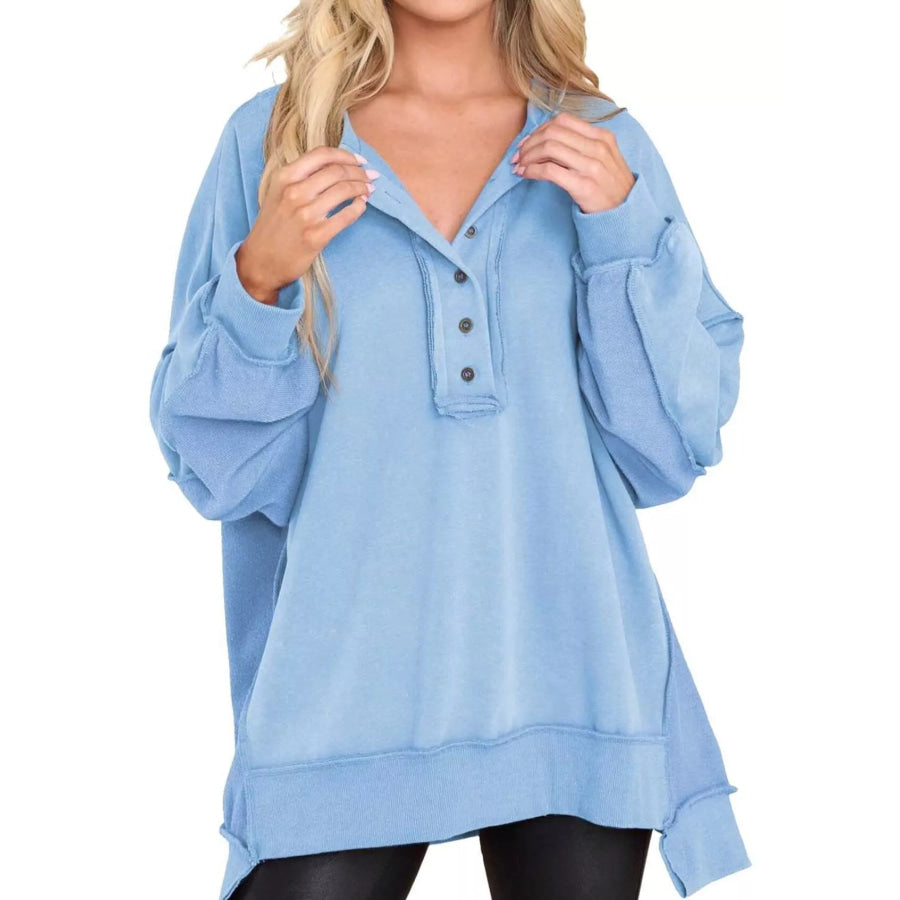 Half Snap Long Sleeve Sweatshirt Sky Blue / S Apparel and Accessories