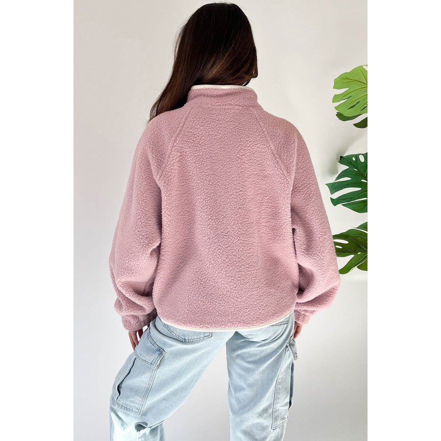 Half Snap Long Sleeve Sweatshirt with Side Slit Pockets Apparel and Accessories