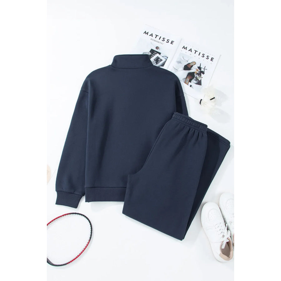 Half Snap Long Sleeve Top and Pants Active Set Apparel and Accessories