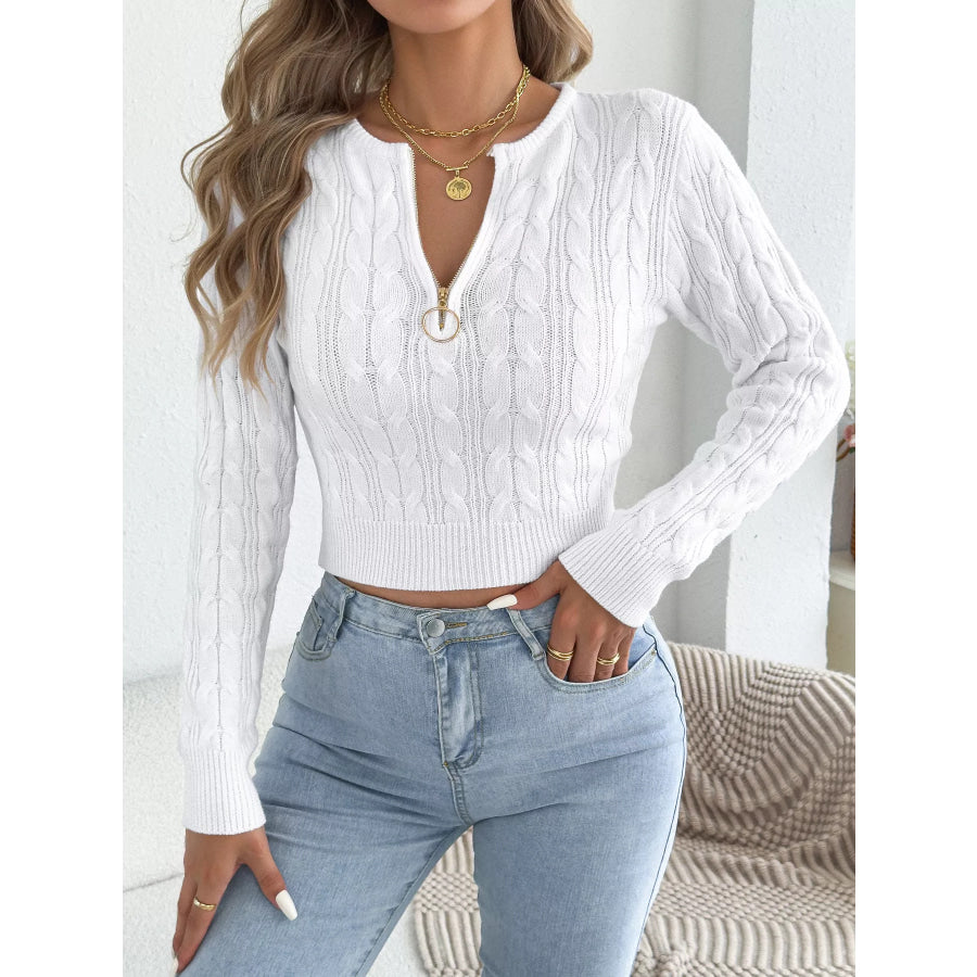 Half-Zip Cable Knit Sweater Apparel and Accessories