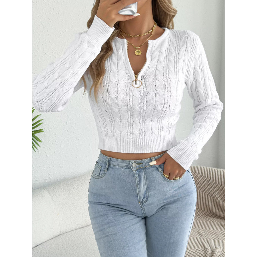 Half-Zip Cable Knit Sweater Apparel and Accessories