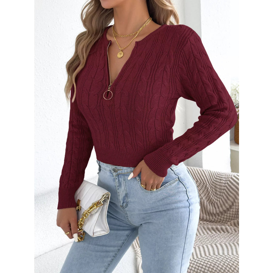 Half-Zip Cable Knit Sweater Apparel and Accessories
