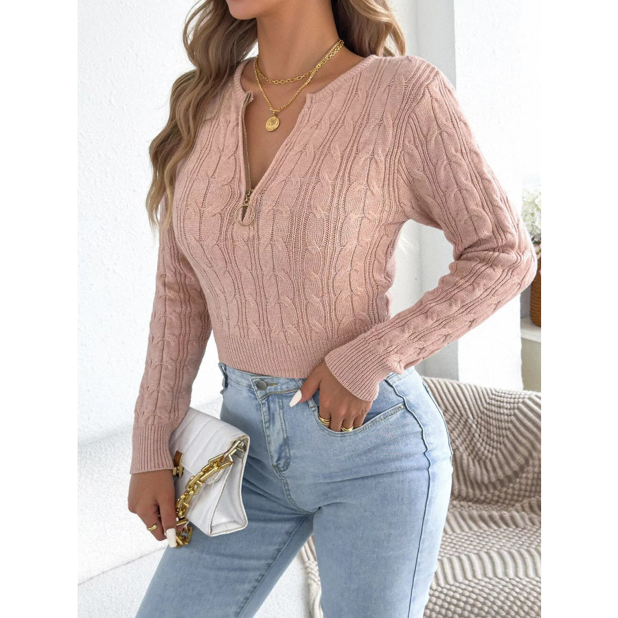Half-Zip Cable Knit Sweater Apparel and Accessories