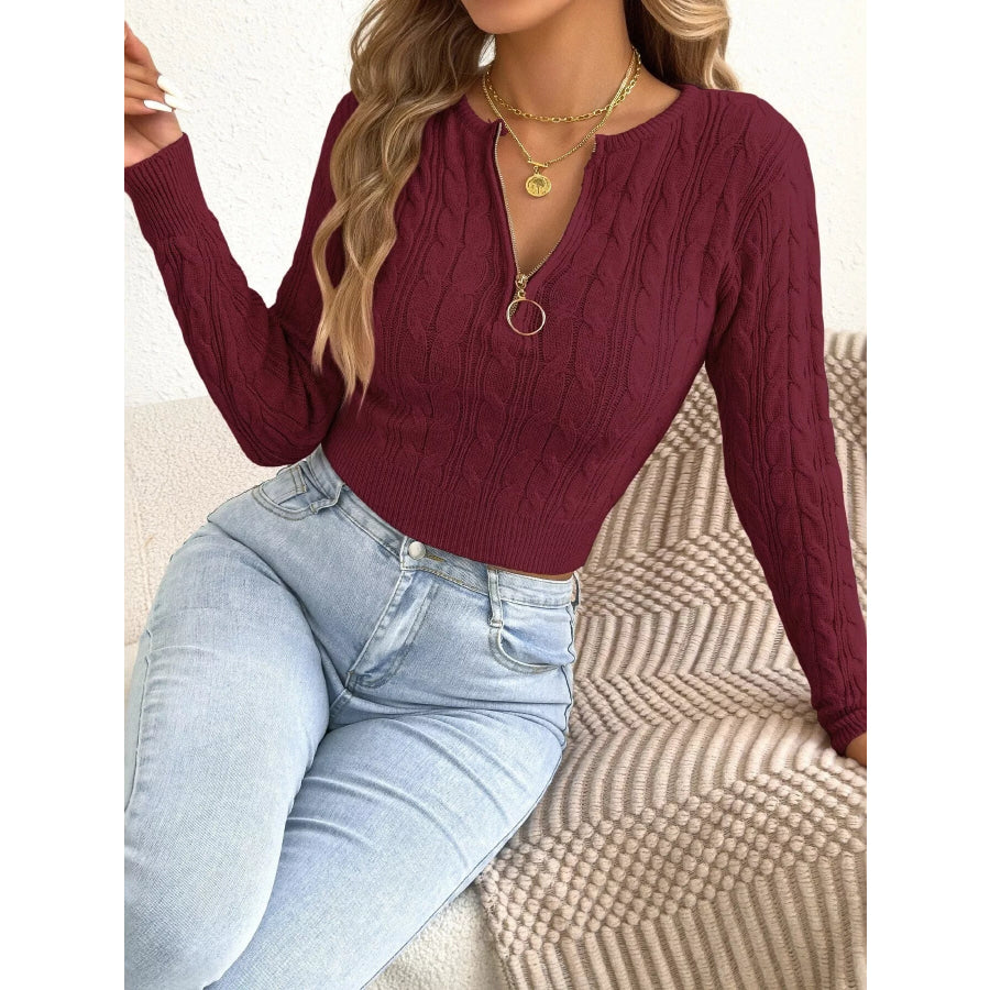 Half-Zip Cable Knit Sweater Apparel and Accessories