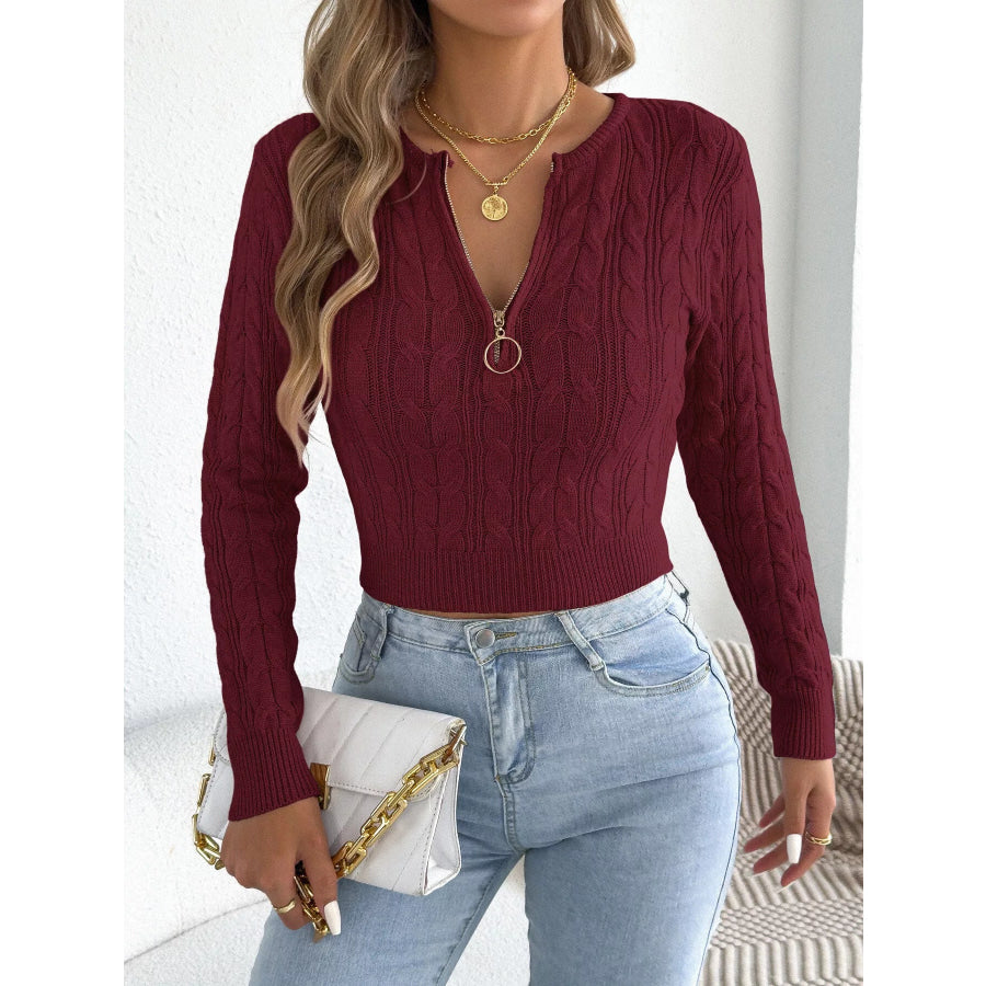 Half-Zip Cable Knit Sweater Apparel and Accessories